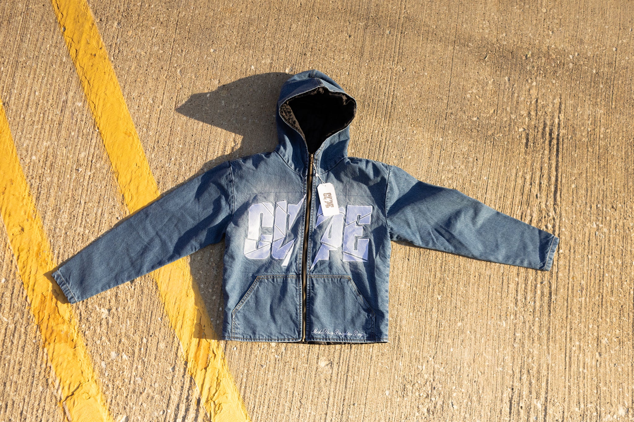 Make Your Brighter Days - Insulated Denim Zip-Up Hoodie for Fall